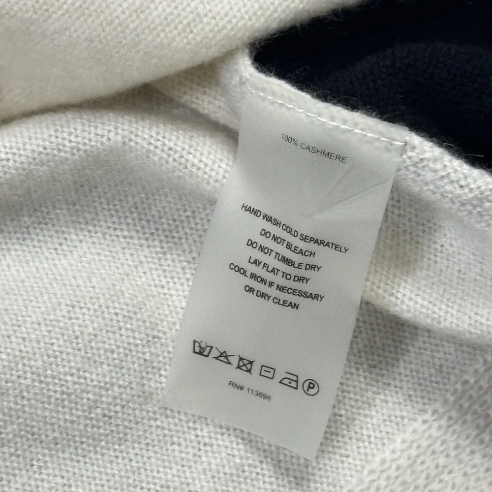 Margaret O'Leary Sweater Pullover Womens XS White 100% Cashmere Striped‎
